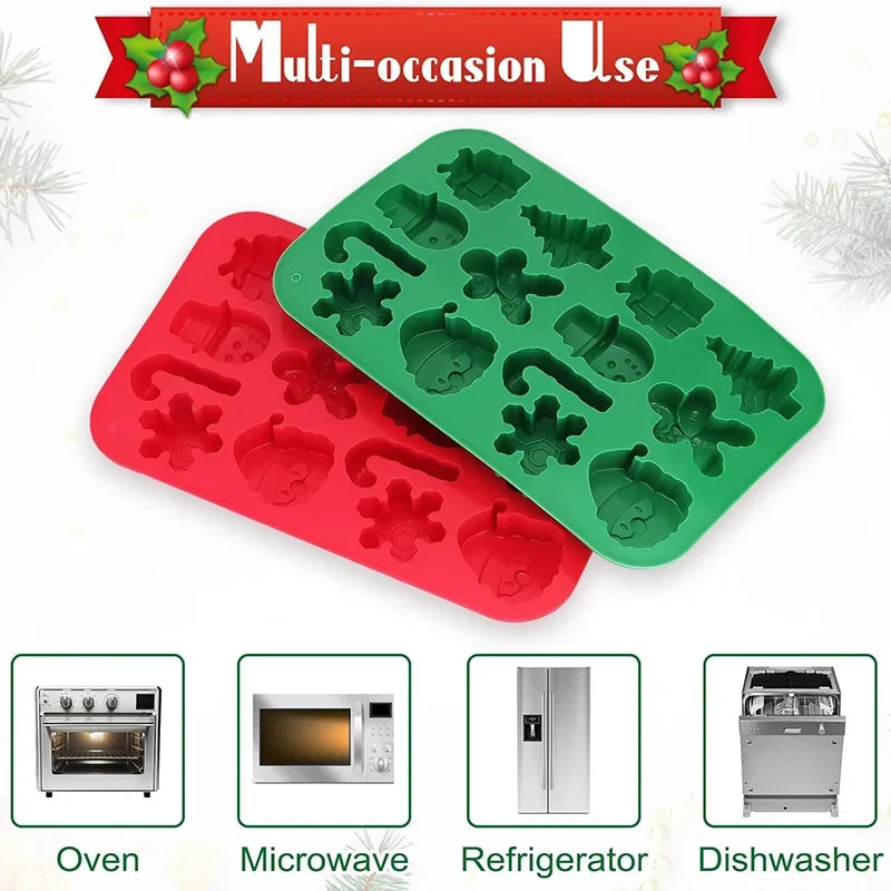 Christmas Silicone Chocolate & Candy Baking Molds – Snowflake, Snowman, Santa, Xmas Tree & Gingerbread Man