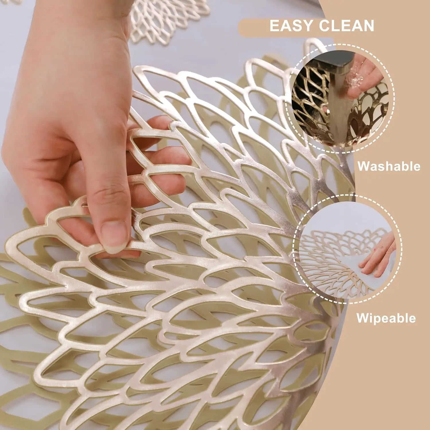 PVC Placemats Sets Round Leaf Place Mats Washable Heat Resistant Vinyl Table Mats for Kitchen Dining Table Wedding Placemat Peaceful Pleasures Health and Wellness
