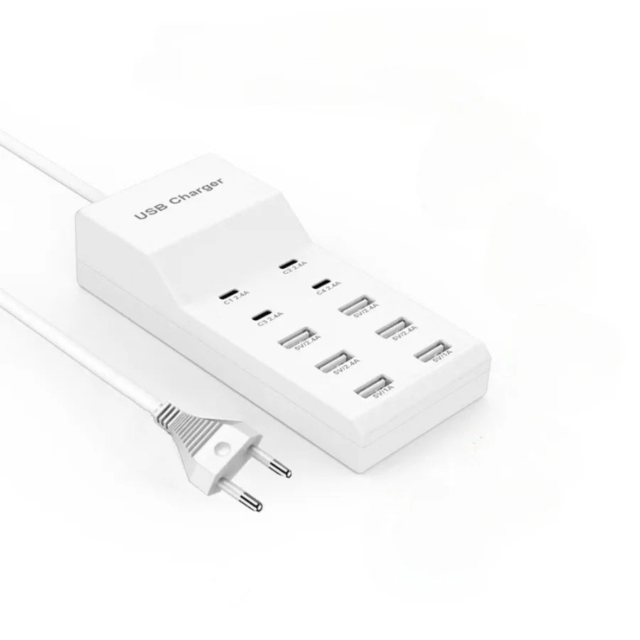 10-Port USB Charging Station 50W Fast Charger EU/UK/US Plug