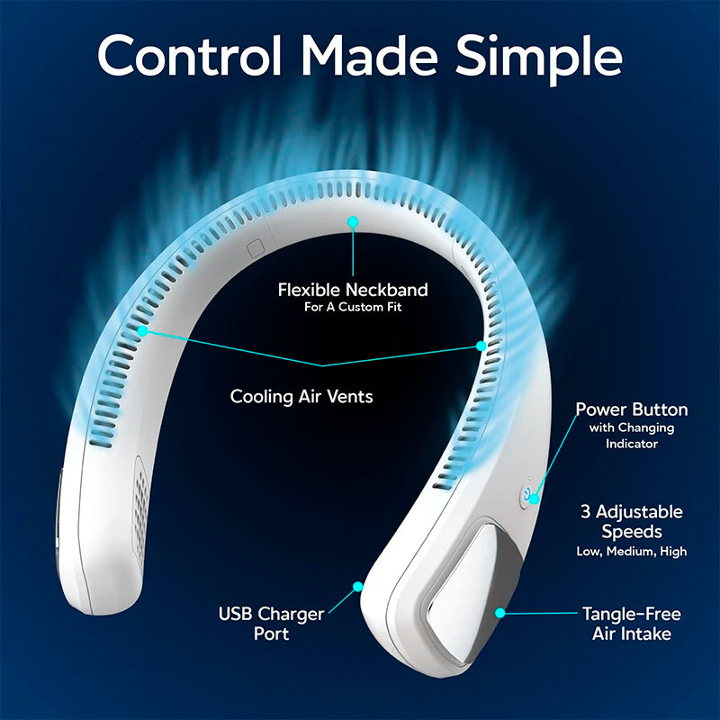 Bladeless Hanging Hand Fans USB Rechargeable Leafless Mini Neck Fan Battery Plastic Air Cooling Fan White Peaceful Pleasures Health and Wellness