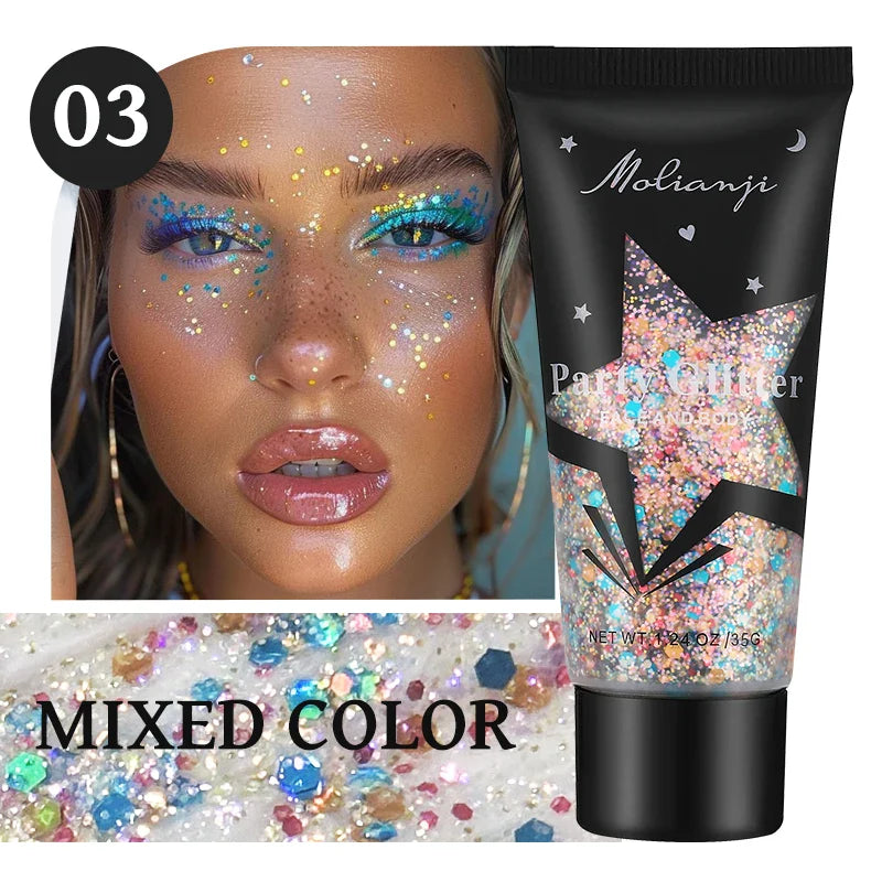 Multicolor Body Glitter – Waterproof & Sweat-Resistant Makeup