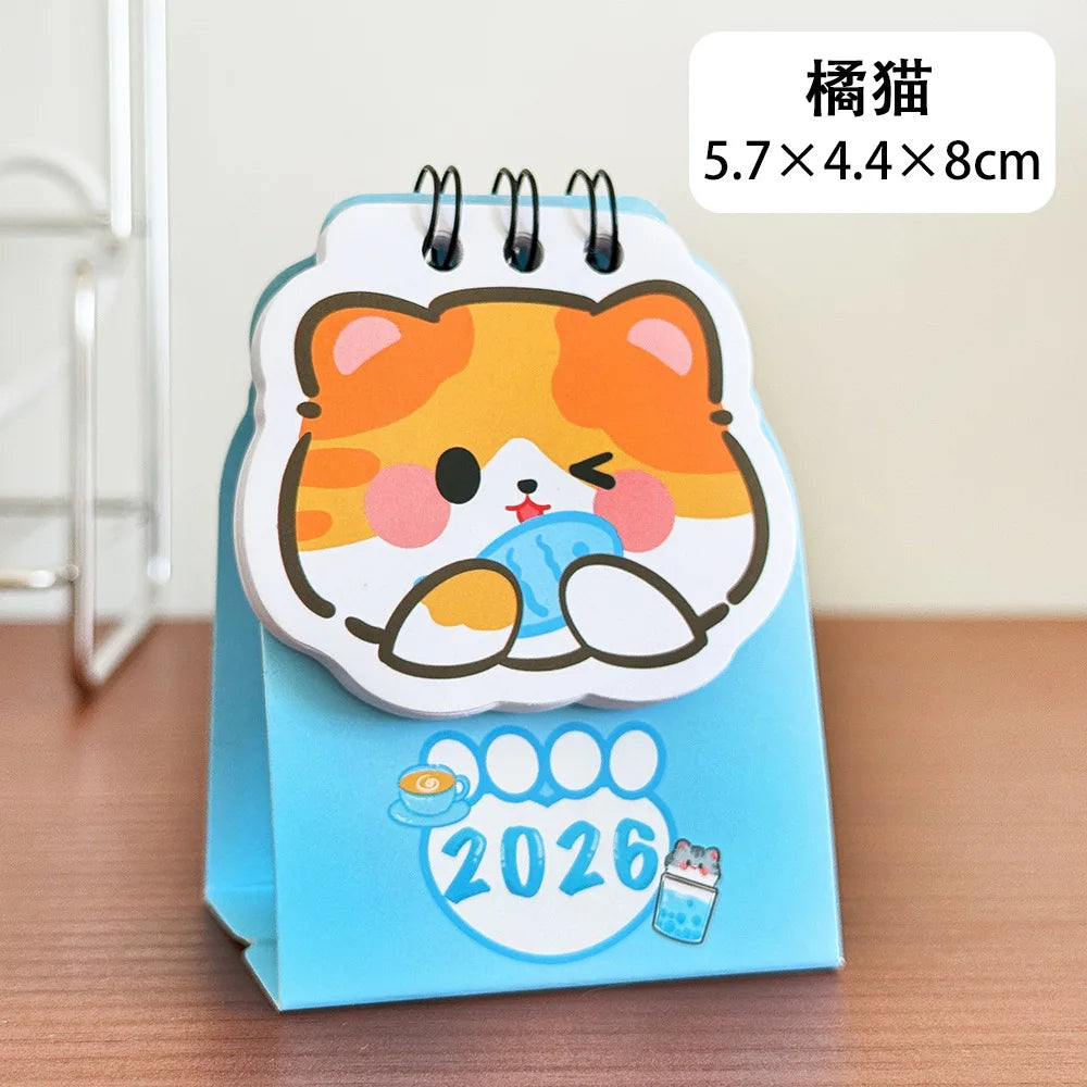 Cute 2026 Mini Desk Calendar Cartoon Cat Daily Organization Desktop Calendar Coil Planner To Do List Coil Calendar School مكاتب Peaceful Pleasures Health and Wellness orange cat