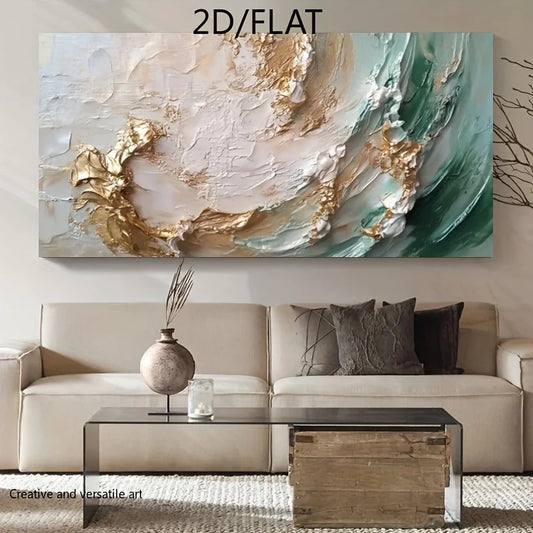 2D Flat Abstract Painting Prints Golden Waves Canvas Elegant Artwork Large Textured Wall Decor | Frameless Art for Living Room Peaceful Pleasures Health and Wellness 30x60cm No Frame ZLH10443