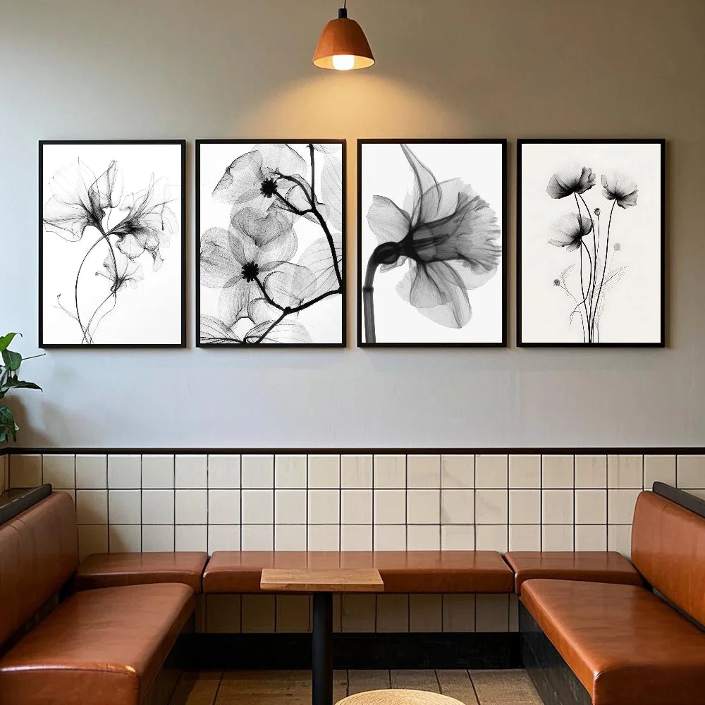Black and white ink Flowers Poster HD art sticky wall waterproof home living room bedroom bar aesthetic decoration Peaceful Pleasures Health and Wellness