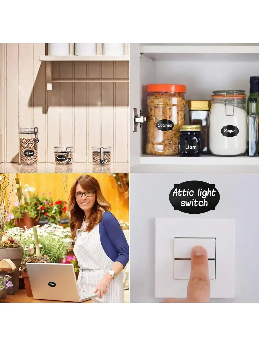 Black Waterproof Reusable Chalk Labels for Jars & Storage