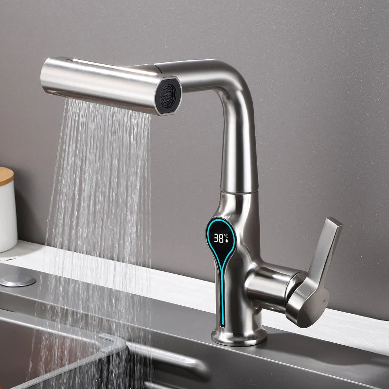 AOGUTU Waterfall Basin Faucet Digital Temp Display Mixer Tap