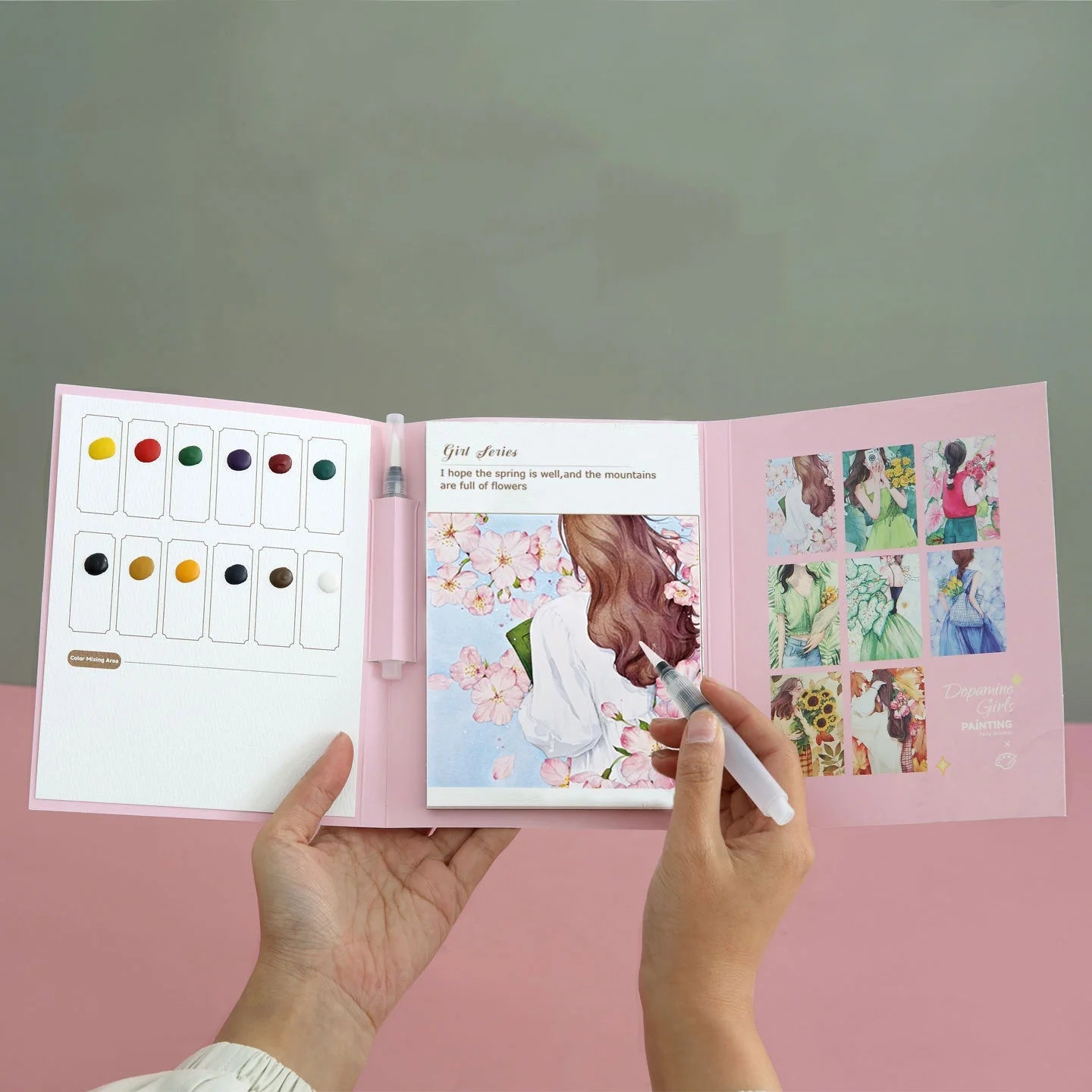 Bview Art Watercolor Coloring Book Adults Tri-fold Design Built-in