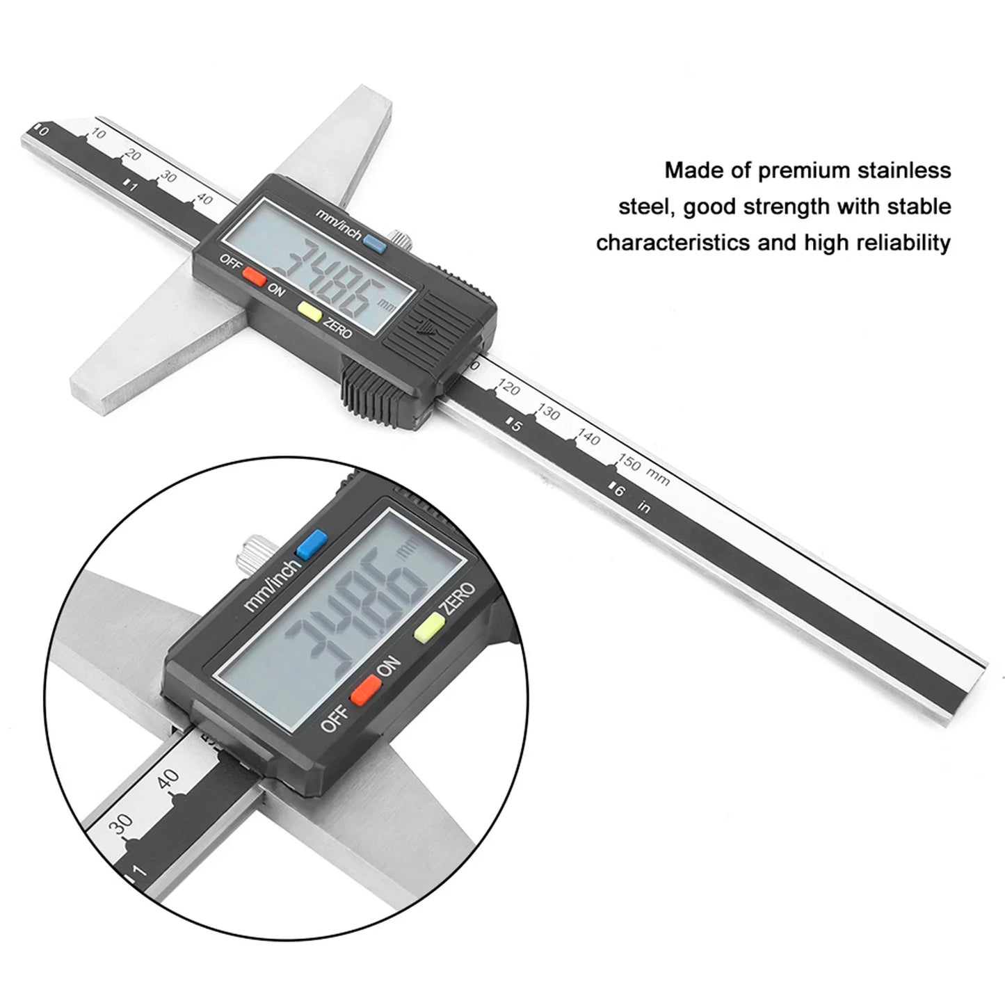 Vernier Caliper Gauge Accuracy Stainless Steel Digital Depth