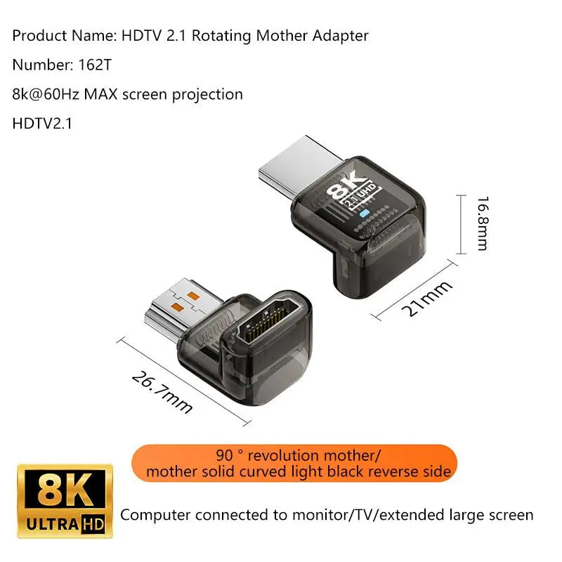 HDMI 2.1 Male to Female Adapter 8K@60Hz – 90/270/360° Angle