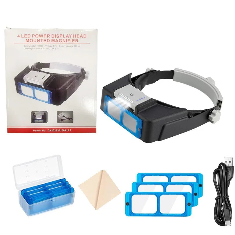 Magnifying Glasses Head Mounted Usb Charging with 4Led Lights for Battery Display, High-Definition Reading Gifts Peaceful Pleasures Health and Wellness