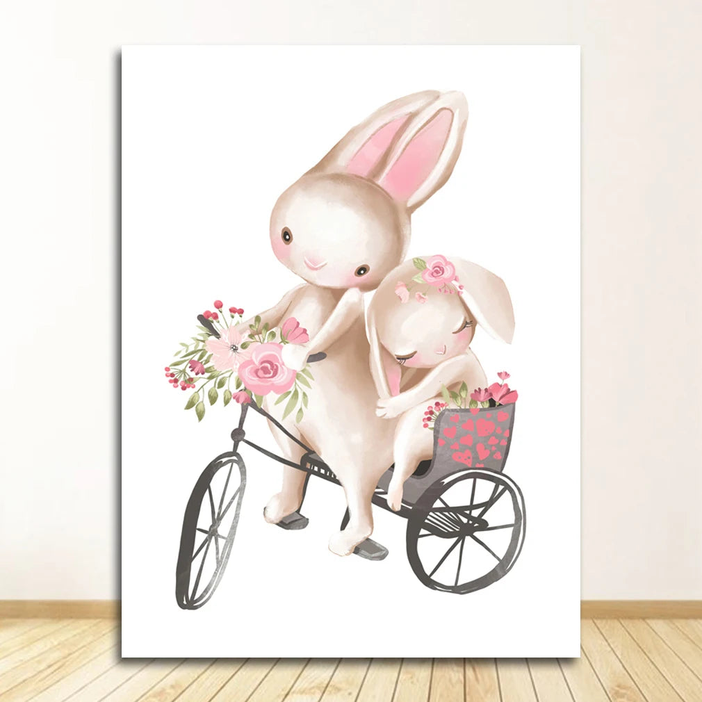 Pink Bunny Nursery Canvas Wall Art | Girls Baby Room Decor