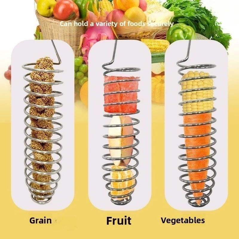 Multi-Purpose Stainless Steel Bird Feeding Rack Spiral Portable Parrot Foraging Bite Resistant Birds Feeder Wildlife Peaceful Pleasures Health and Wellness