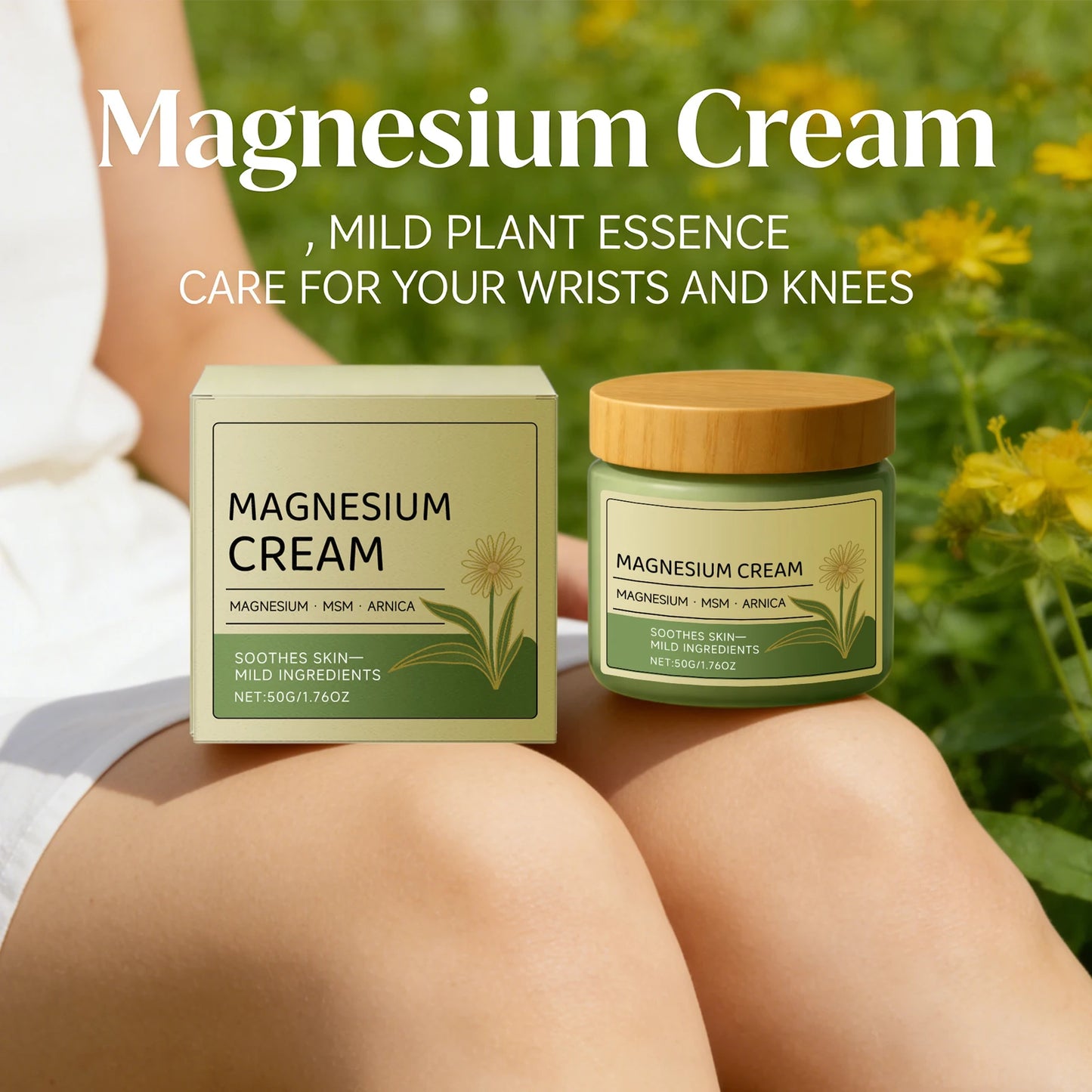 Magnesium Cream Reduce Redness Soothing Skin Relief Muscle Tension Fatigue Reduction Wrist and Knee Arnica Massage Care Cream Peaceful Pleasures Health and Wellness