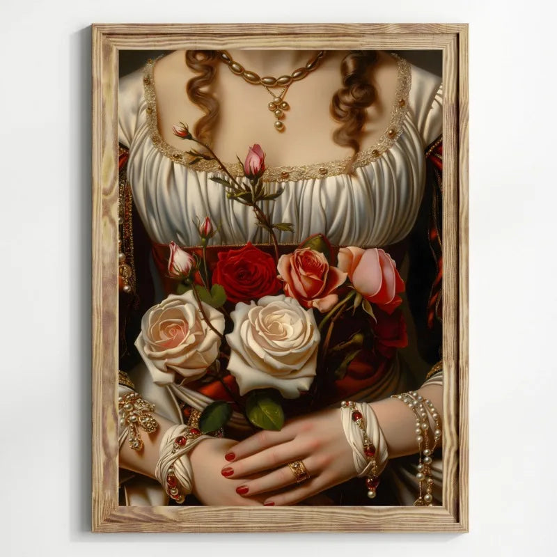 Victorian Woman Canvas Wall Art | Moody Vintage Black Rose Print