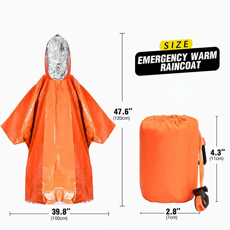 Emergency Survival Rain Hot Poncho Thermal Survival Space Blanket Thermal Raincoat Heat Reflective Waterproof for Camping Hiking Peaceful Pleasures Health and Wellness