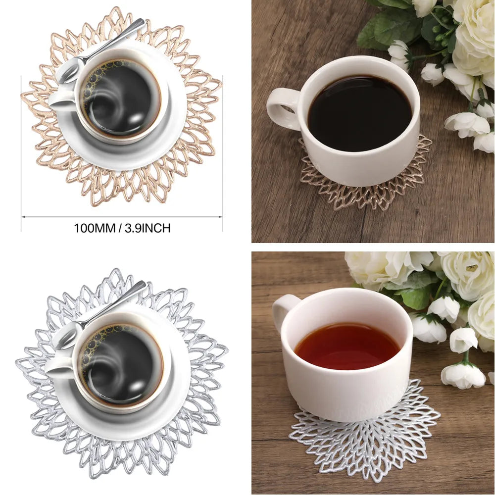 10CM/38CM Vinyl Hollow Out Cup Coaster PVC Flower Round Irregular Placemat Pads for Kitchen Wedding Party Holiday Home Decor Peaceful Pleasures Health and Wellness