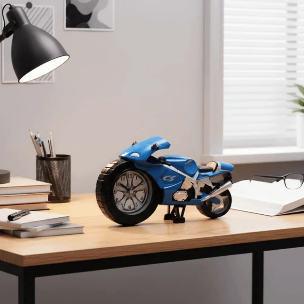 Cartoon Motorcycle Alarm Clock – Silent, Drop-Proof Desk Ornament