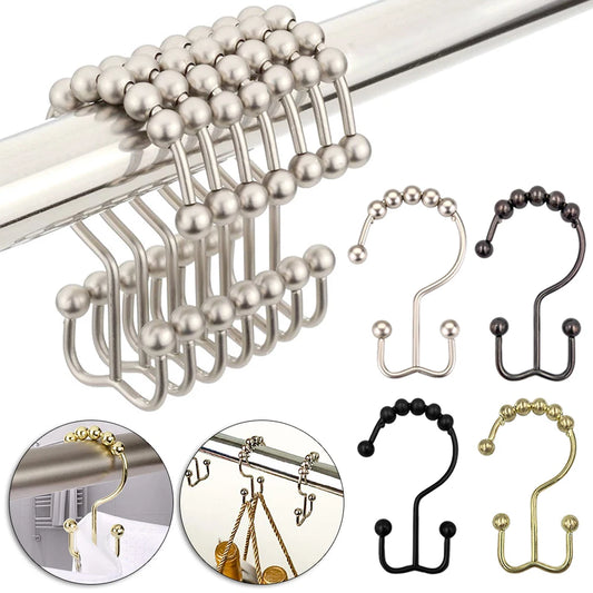 12pcs Metal Double Sided Shower Hooks Glides Rollers Multipurpose Rustproof Shower Curtain Rings For Shower Liner Curtain Rods Peaceful Pleasures Health and Wellness