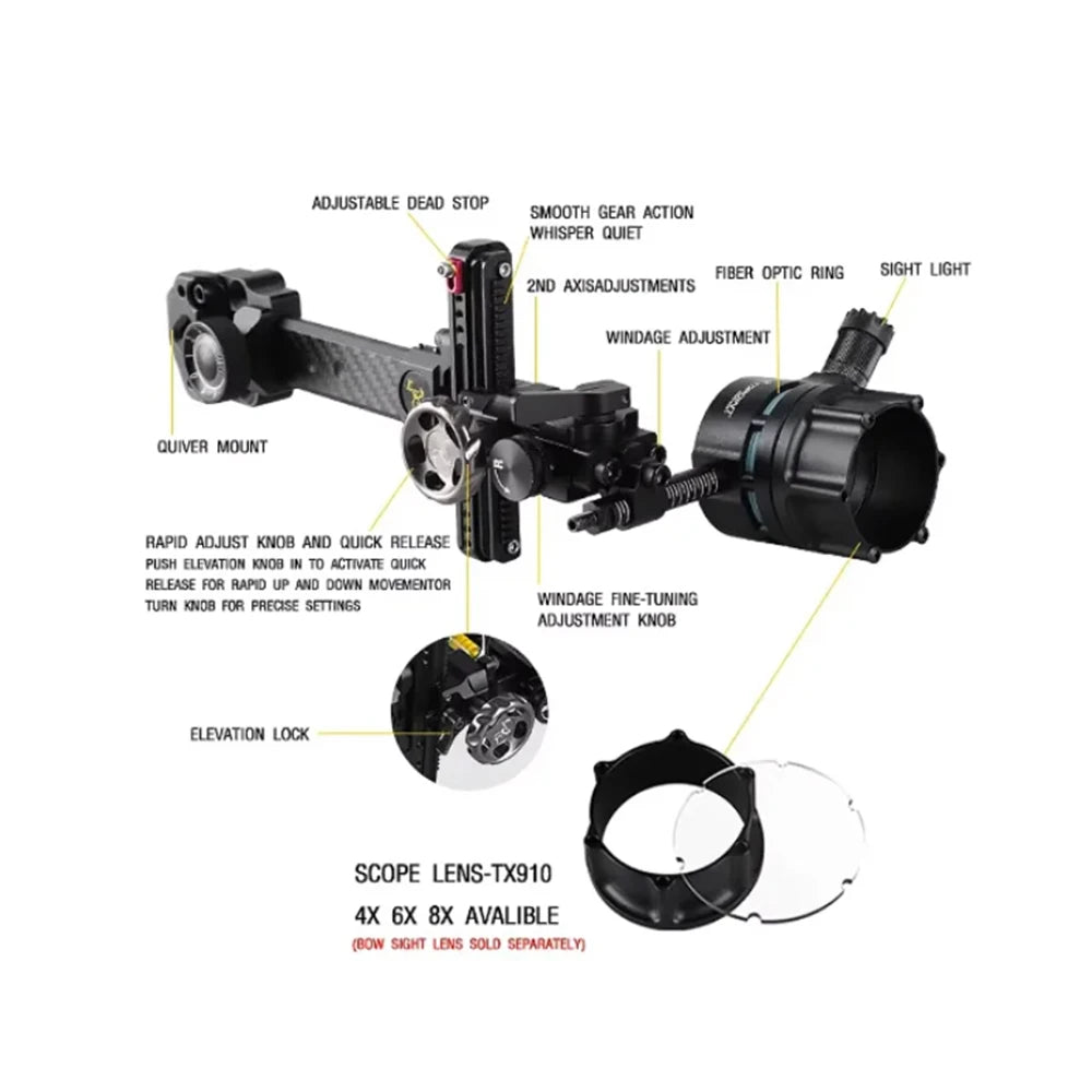 TX9610 Compound Bow Sight Single Pin Micro Adjustable 0 019 Fiber