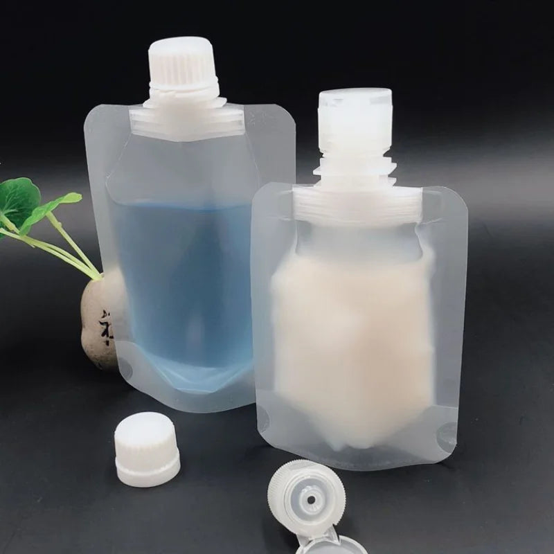 5 Pcs 30/50/100ml Clamshell Packaging Bag Stand Up Spout Pouch Plastic Hand Sanitizer Lotion Shampoo Makeup Fluid Bottles Travel Peaceful Pleasures Health and Wellness