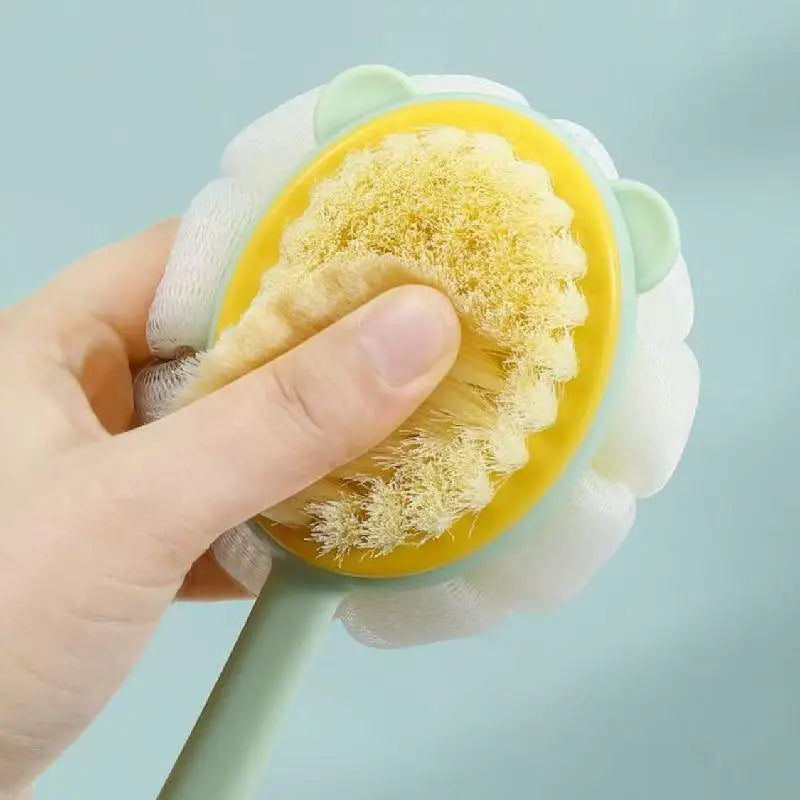 2-in-1 Long Handle Bath Brush & Exfoliating Loofah Puff