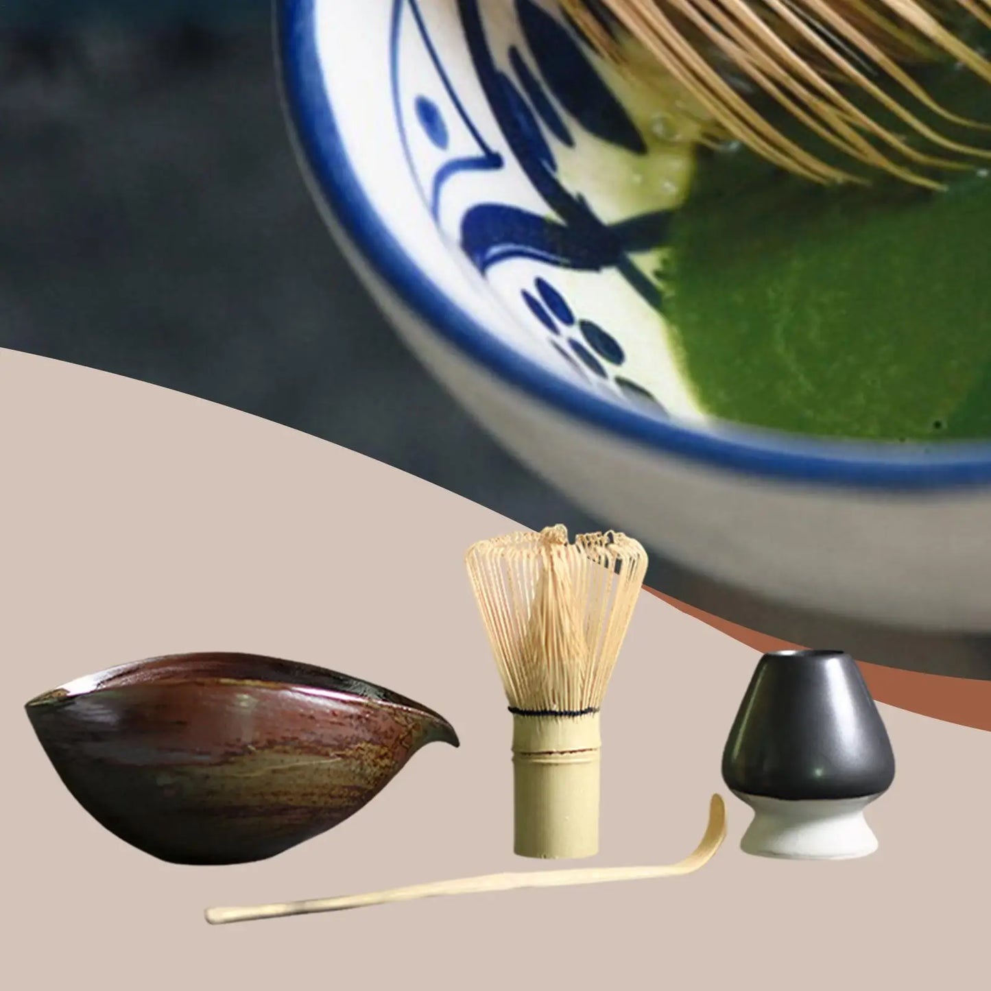 Tea Whisk Set 4-piece Ceremony Whisk Tools Traditional Tea Ceremony Kit for Bar Catering Coffee Breakfast Latte Drinks Kitchen Peaceful Pleasures Health and Wellness