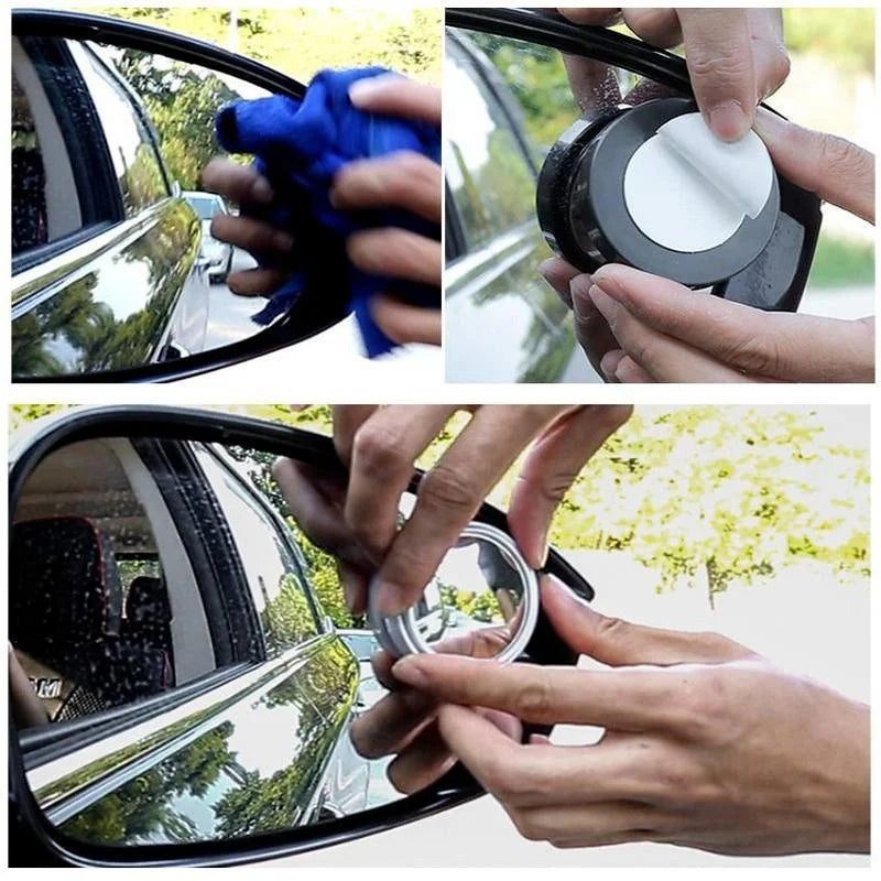 2Pcs Car Round Frame Convex Wide-angle Clear Rearview Auxiliary Car Mirror 360 Degree Blind Spot Mirror Adjustable Driving Peaceful Pleasures Health and Wellness