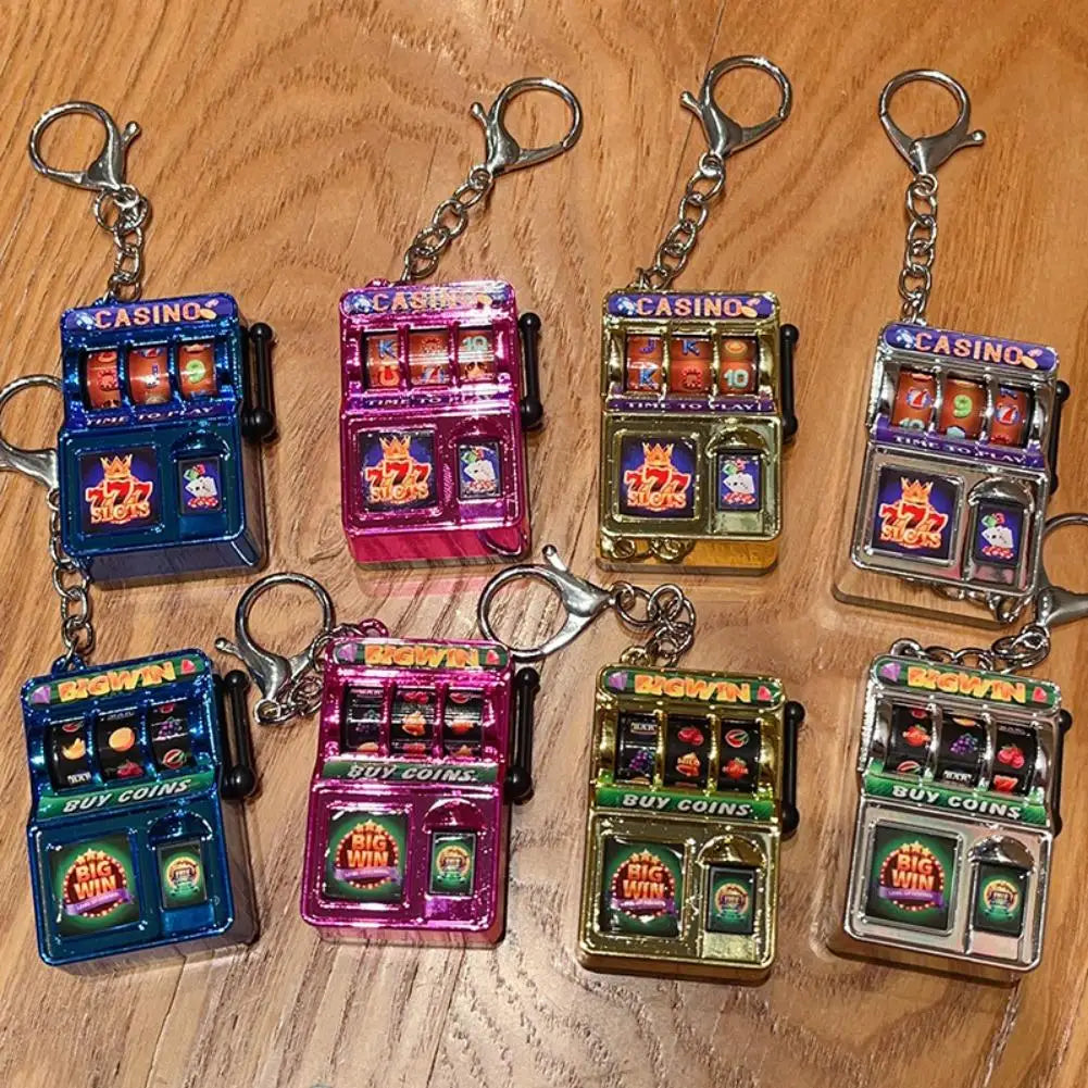 Mini Casino Slot Machine Keychain Functional Reel Fruit Pattern Game