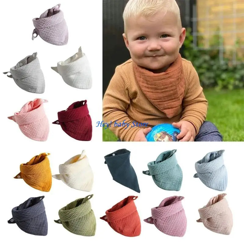 5-Pack Muslin Cotton Baby Bibs | Soft Snap Triangle Drool Bibs