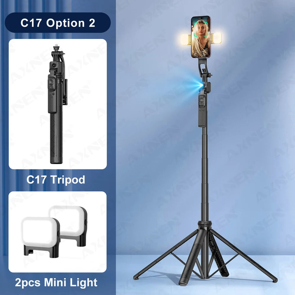 1630mm/64in C17 Tripod Selfie Stick 360° Auto Rotation Shooting Quadruped Phone Stand Face Track Bluetooth Remote Control Tripie Peaceful Pleasures Health and Wellness C17 0ption 2