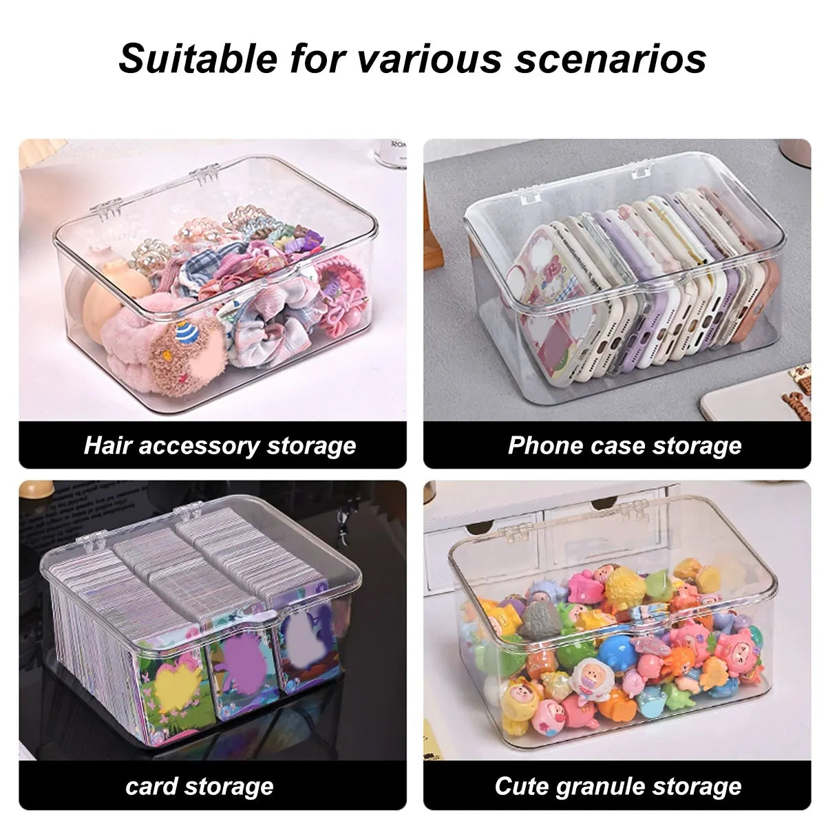 Flip Top Clear Plastic Storage Box | Desktop Organizer