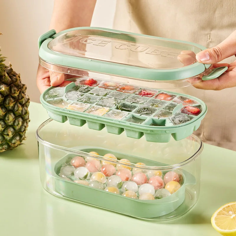 Silicone Ice Cube Tray with Lid and Storage Bin Ice Ball Maker Mold Reusable 2 Layers Plastic Mini Round Ice Ball Maker Mold Peaceful Pleasures Health and Wellness