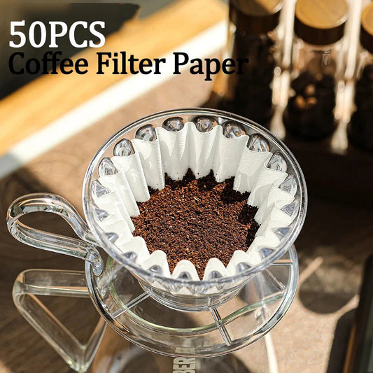 50pcs/Set White Coffee Filters Single Serving Paper for Coffee Machine 1-4 cups White Filter Paper Cake Cup Coffee Paper Filter Peaceful Pleasures Health and Wellness