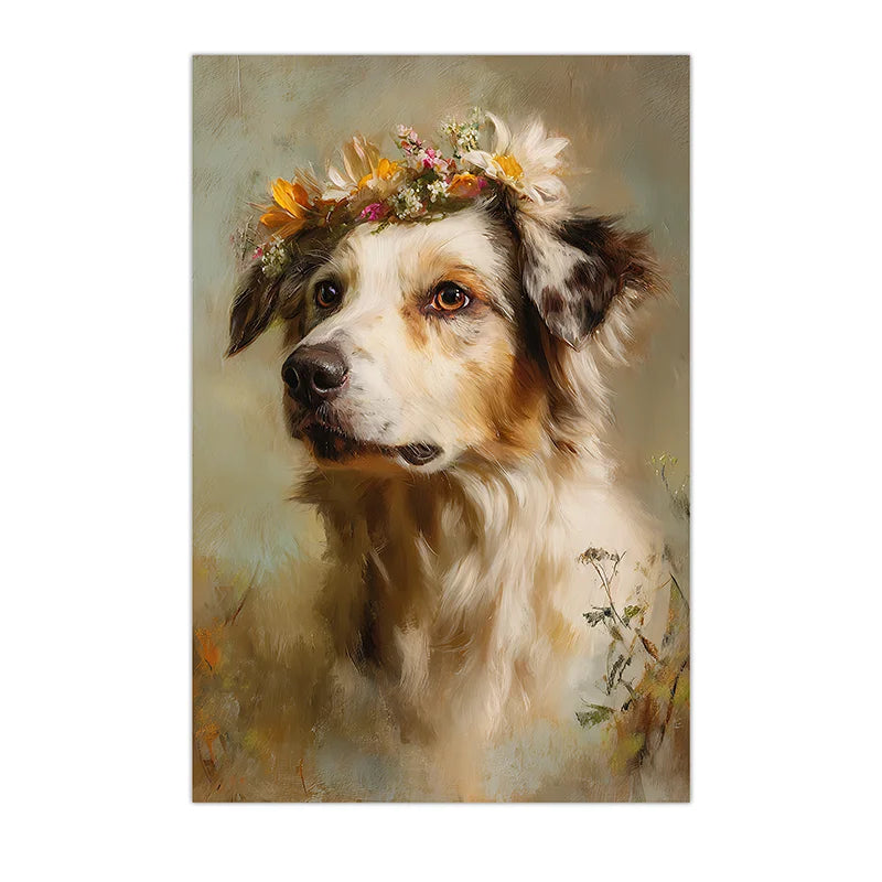 Vintage Puppy Flower Crown Canvas Wall Art | Dog Poster Print Canvas Wall Art Peaceful Pleasures Health and Wellness 02 40x50cm No Frame China Mainland