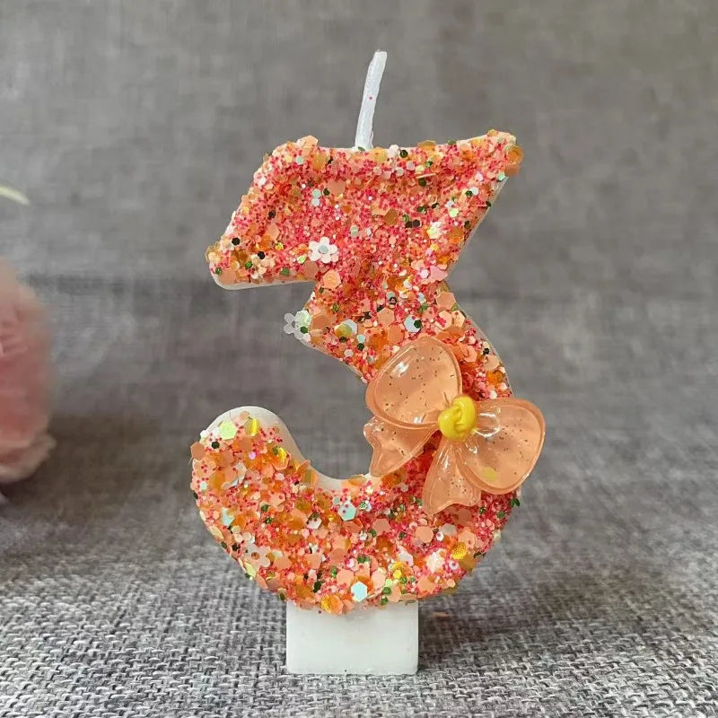 Birthday Candle Bow Orange Creative Ceremony Surprise Digital Decoration Candle Flower Style Peaceful Pleasures Health and Wellness