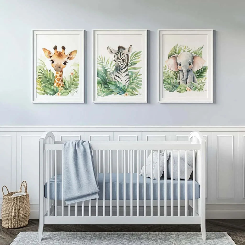 Safari Animal Canvas Wall Art | Nursery Giraffe Elephant Zebra Print Nursery Canvas Print Peaceful Pleasures Health and Wellness