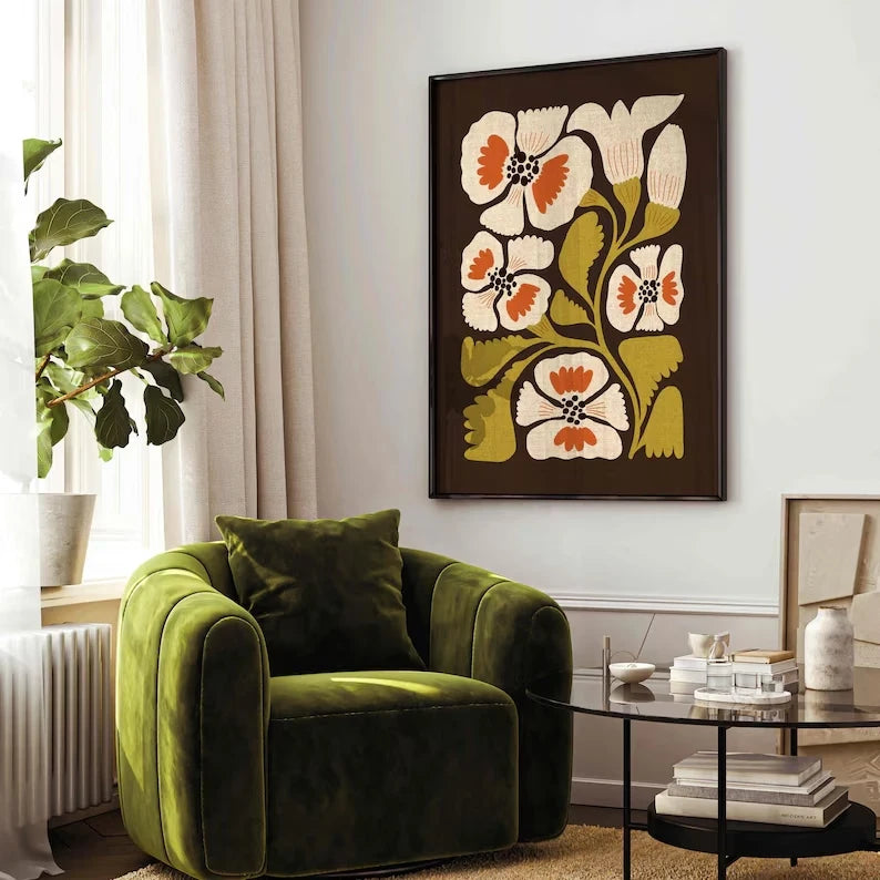 Retro Matisse Botanical Flower Canvas Wall Art Print | Decor