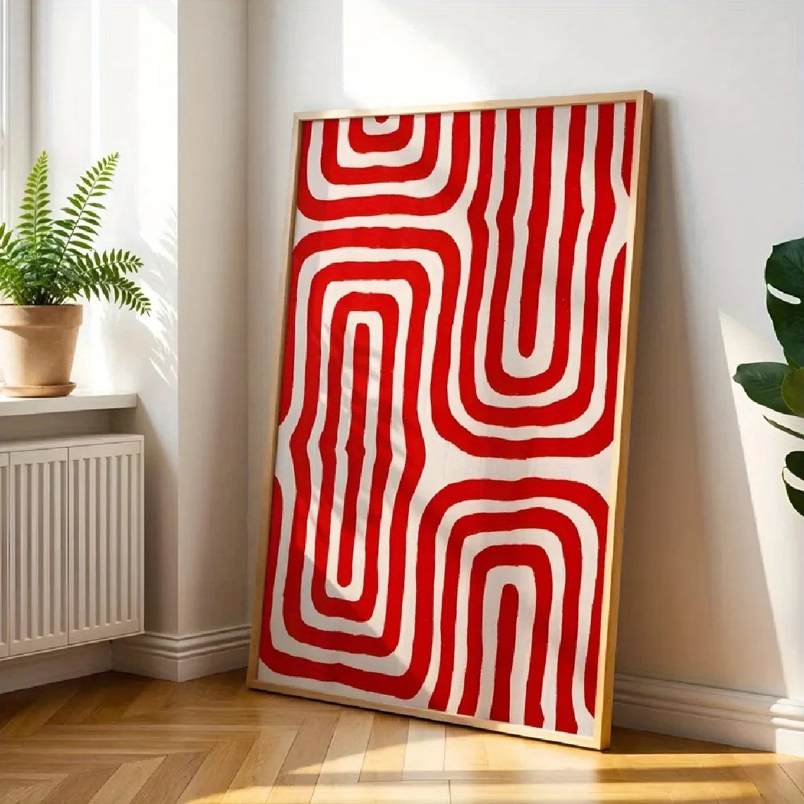 Modern Retro Red Geometric Canvas Wall Art Print | Home Decor