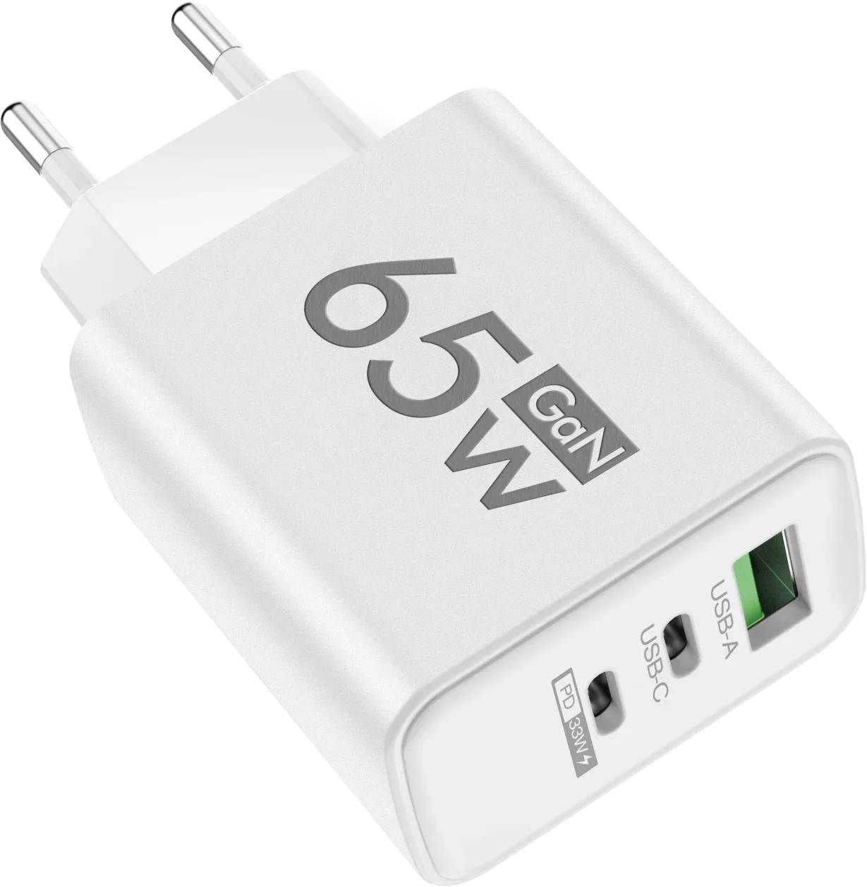 65W GaN USB-C Wall Charger – 3-Port PD & Quick Charge 3.0