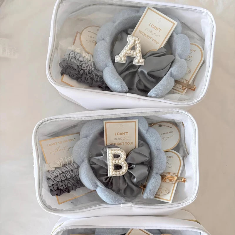 Pearl Initial Clear Cosmetic Bag | Bridesmaid Bridal Gift