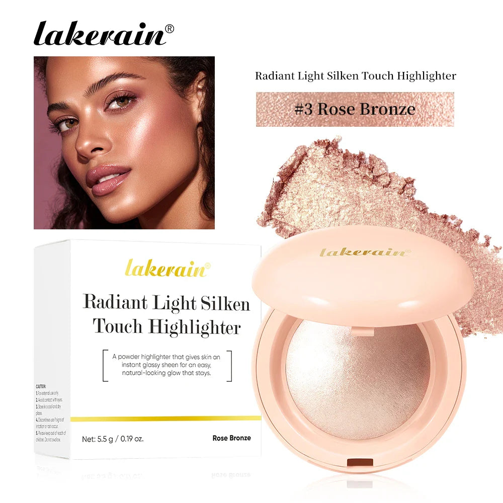 Lakerain Baked Highlighter Powder | Shimmer Glow Illuminator Baked Highlighter Powder Oasis Select 3Rose Bronze