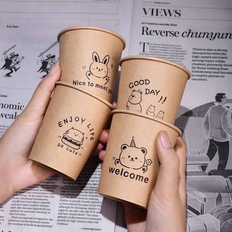 50PCS 250ml Disposable Biodegradable Paper Cup Tasting Cup Coffee Tea Milk Cup Party Supplies Drinking Tool BirthdayTableware Peaceful Pleasures Health and Wellness