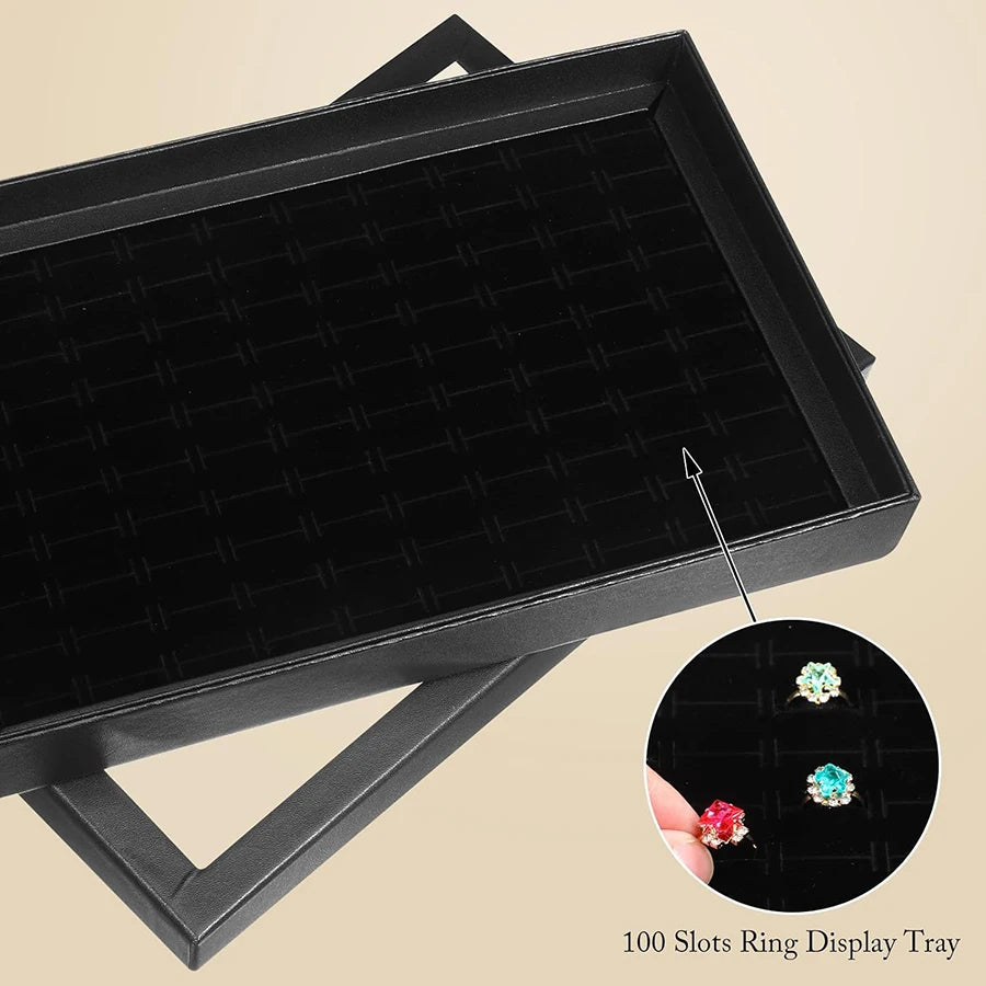 Velvet Ring & Stud Earring Organizer Tray – 100 Slots Jewelry Display Case & Storage Box