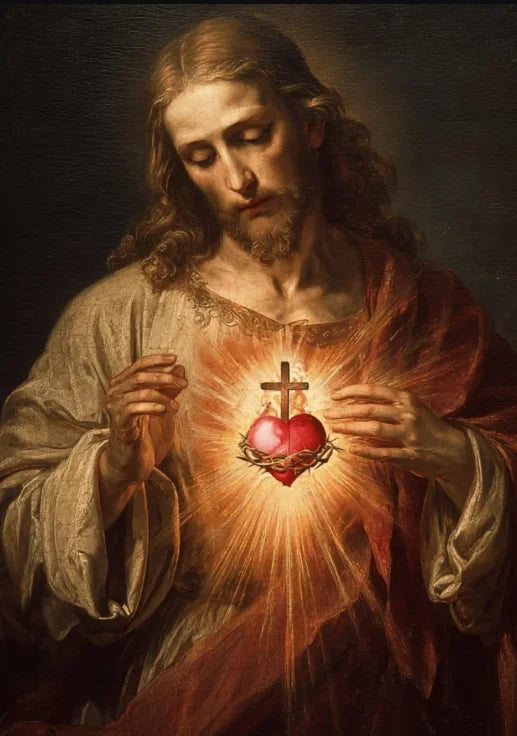 Sacred Heart Jesus & Virgin Mary Canvas Wall Art | Religious Print