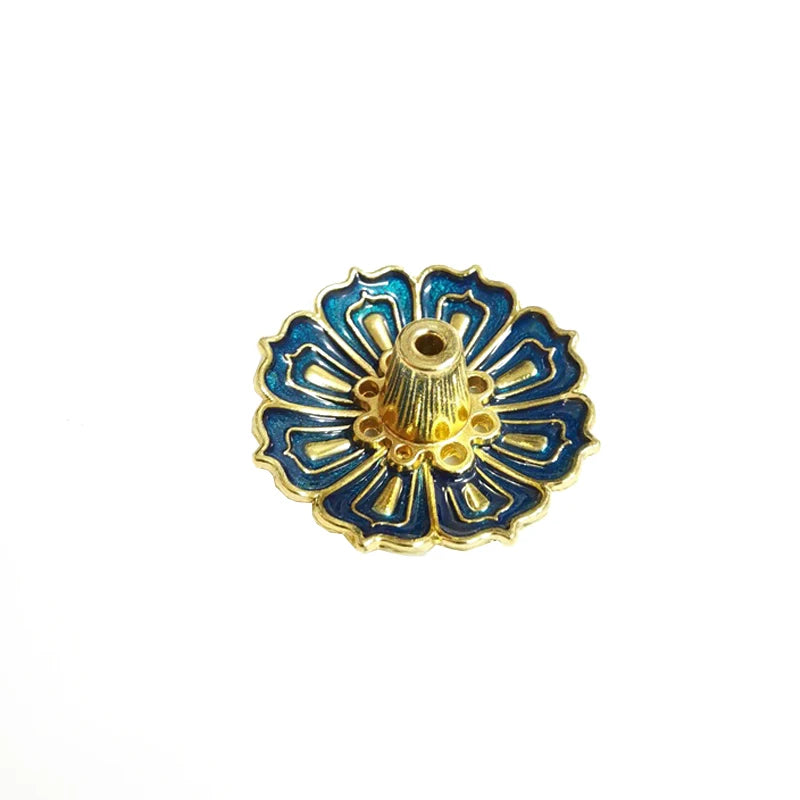 Alloy Lotus Incense Burner Stick Holder Home Buddhism Line Incense Plate Sandalwood Coil Base Temples Delicate Home Decor Peaceful Pleasures Health and Wellness blue