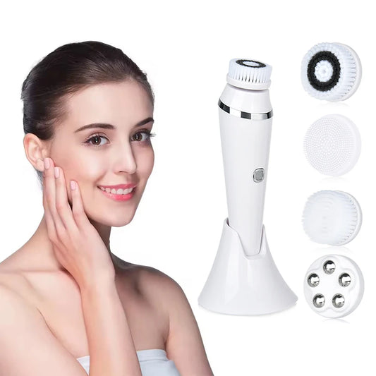 Facial Cleansing Brush 4 in 1 Electric Rechargeable Waterproof Rotating Face Cleaner Deep Pore Cleansing Skin Care Tool Peaceful Pleasures Health and Wellness