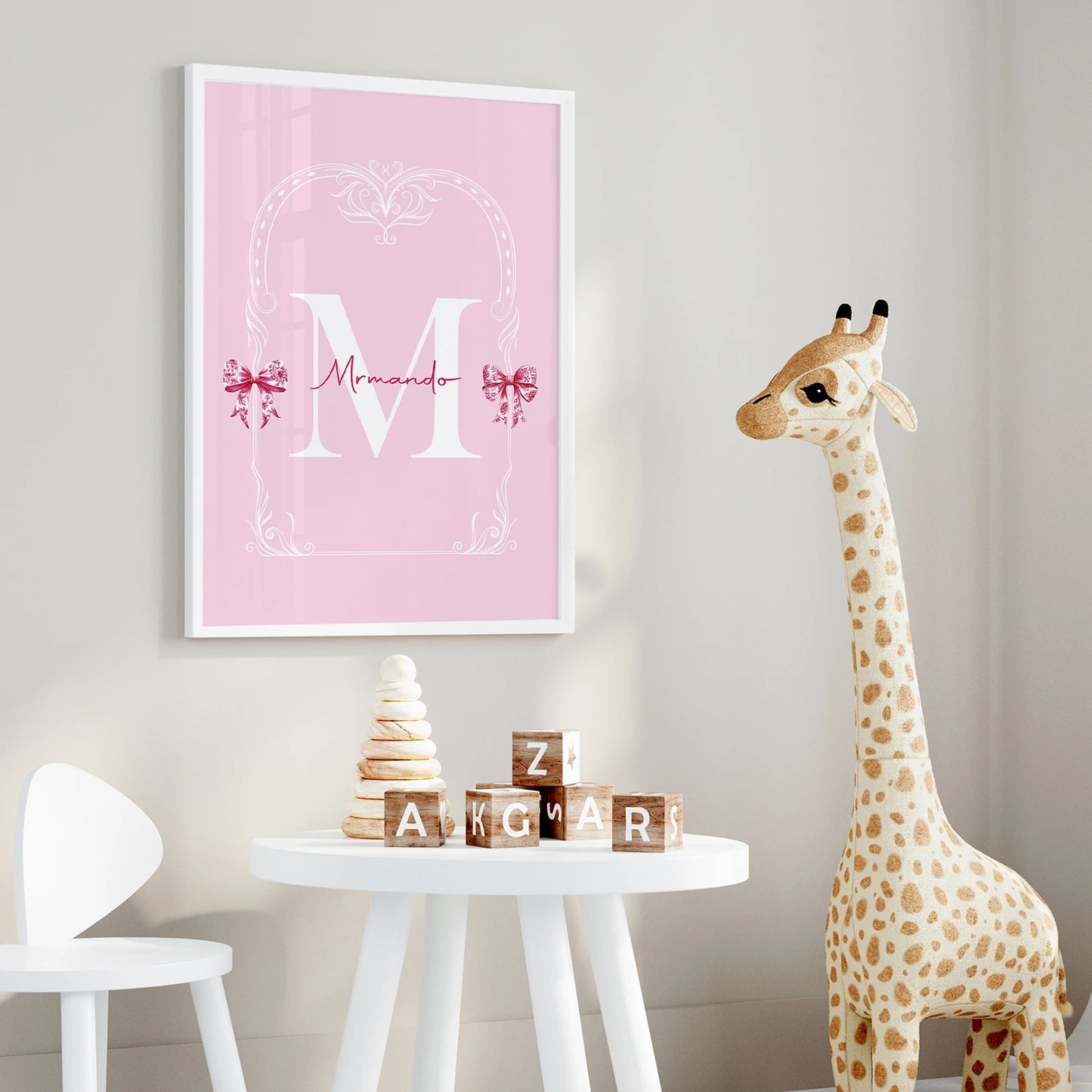 Personalized Pink Bow Tie 3-Piece Canvas Wall Art | Kids Decor