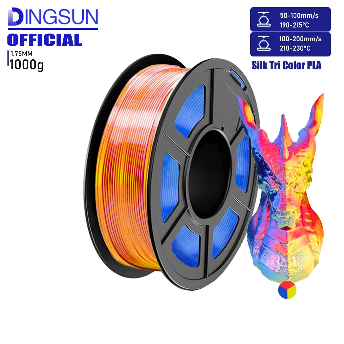 DINGSUN PLA Filament Bundle 1.75mm Tri-Color 3D Printer 250g–1kg