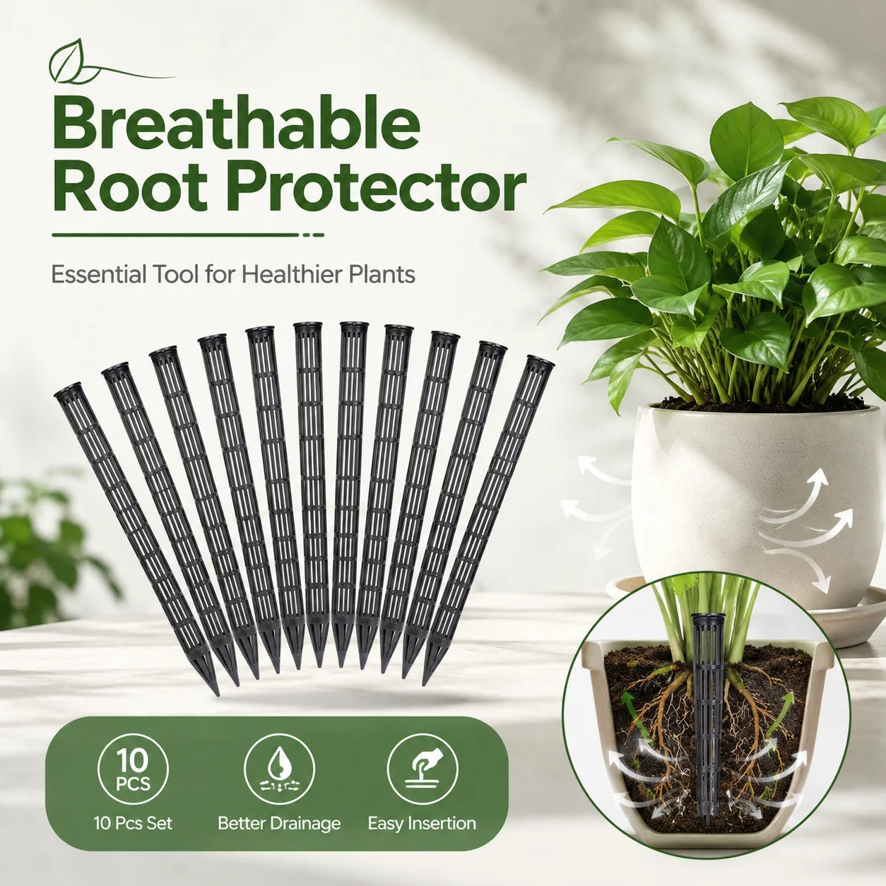 10Pcs Plant Aeration Tubes for Pots Root Rot Prevention Prevent Overwatering for Healthy Roots Wet-dry Cycle gardening Tools Peaceful Pleasures Health and Wellness