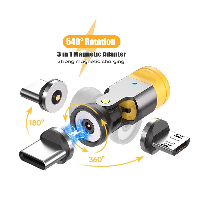 540° Rotating Magnetic USB-C Adapter | 3-in-1 Tips iPhone & Android